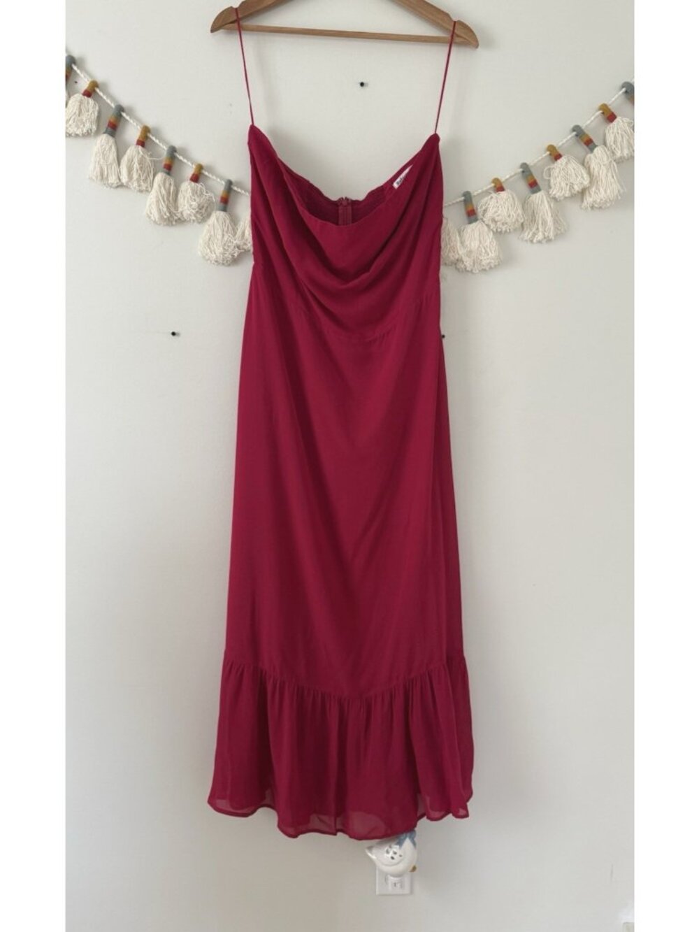 Reformation Berry Pink Strapless Ruffle Hem Midi Dress Feminine Wedding Party 12
